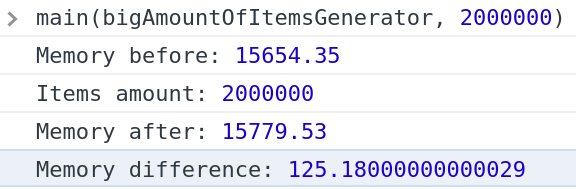 Memory difference after iterating over 2 million items with a generator function