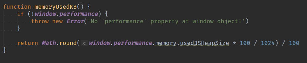 JS Browser memory usage function in kilobytes