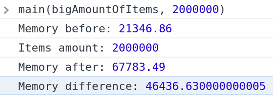 Memory difference after iterating over 2 million items with an ordinary function